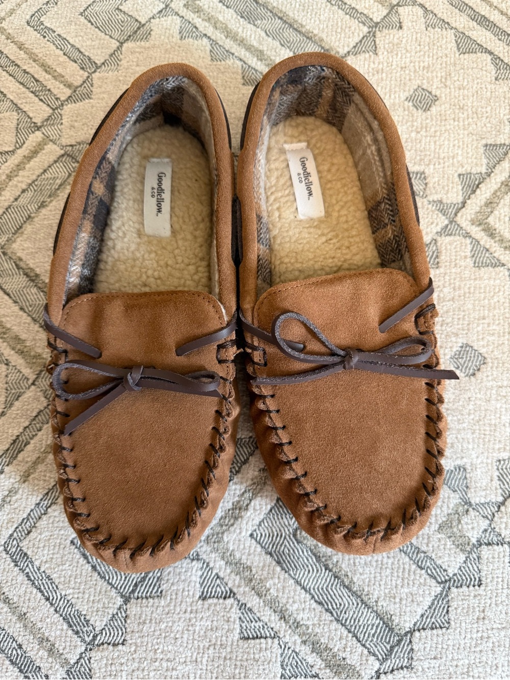 Goodfellow & Co Brown Suede Moccasin Slippers with Shearling Lining